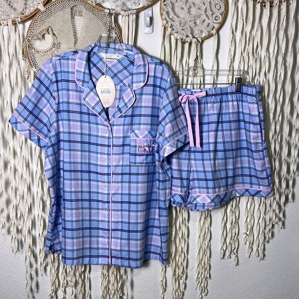 Peter Alexander Women's Pink and Blue Plaid Top and Shorts PJ Set NWT XL - Picture 7 of 14